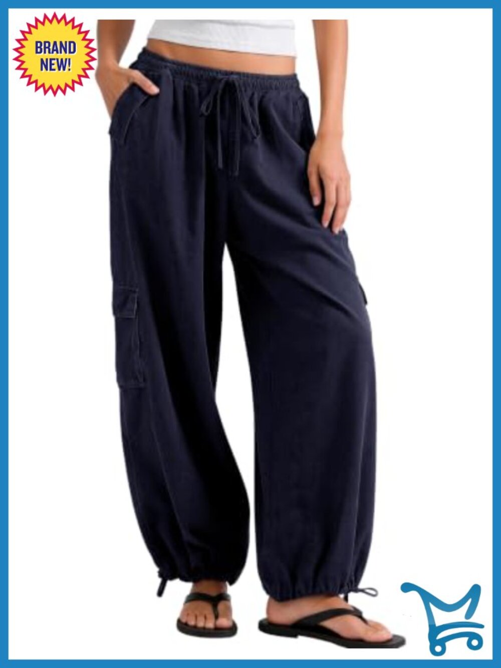 Women's Baggy Cargo Pants Elastic High Waist 6 Pockets Hiking Outdoor